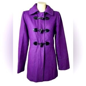 Purple Long Sleeve Lined Hooded Wool Blend Duffel Jacket Coat